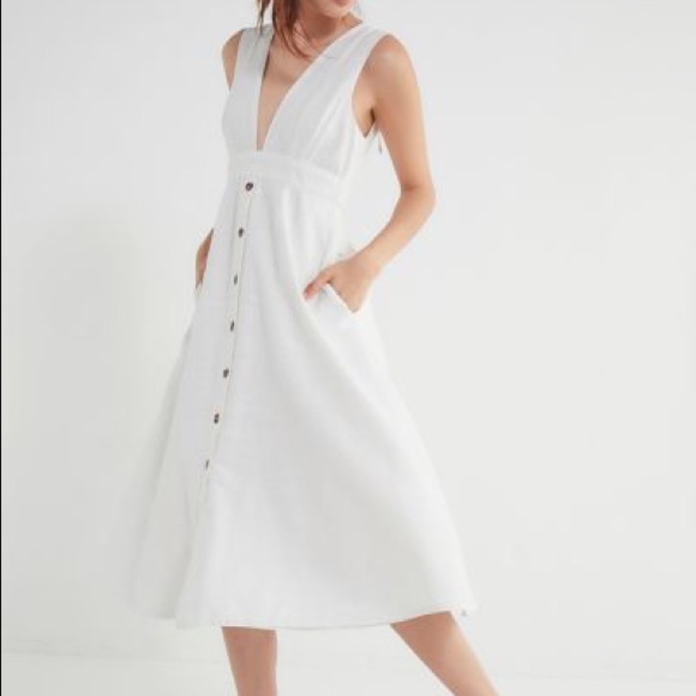 White Linen Midi Dress